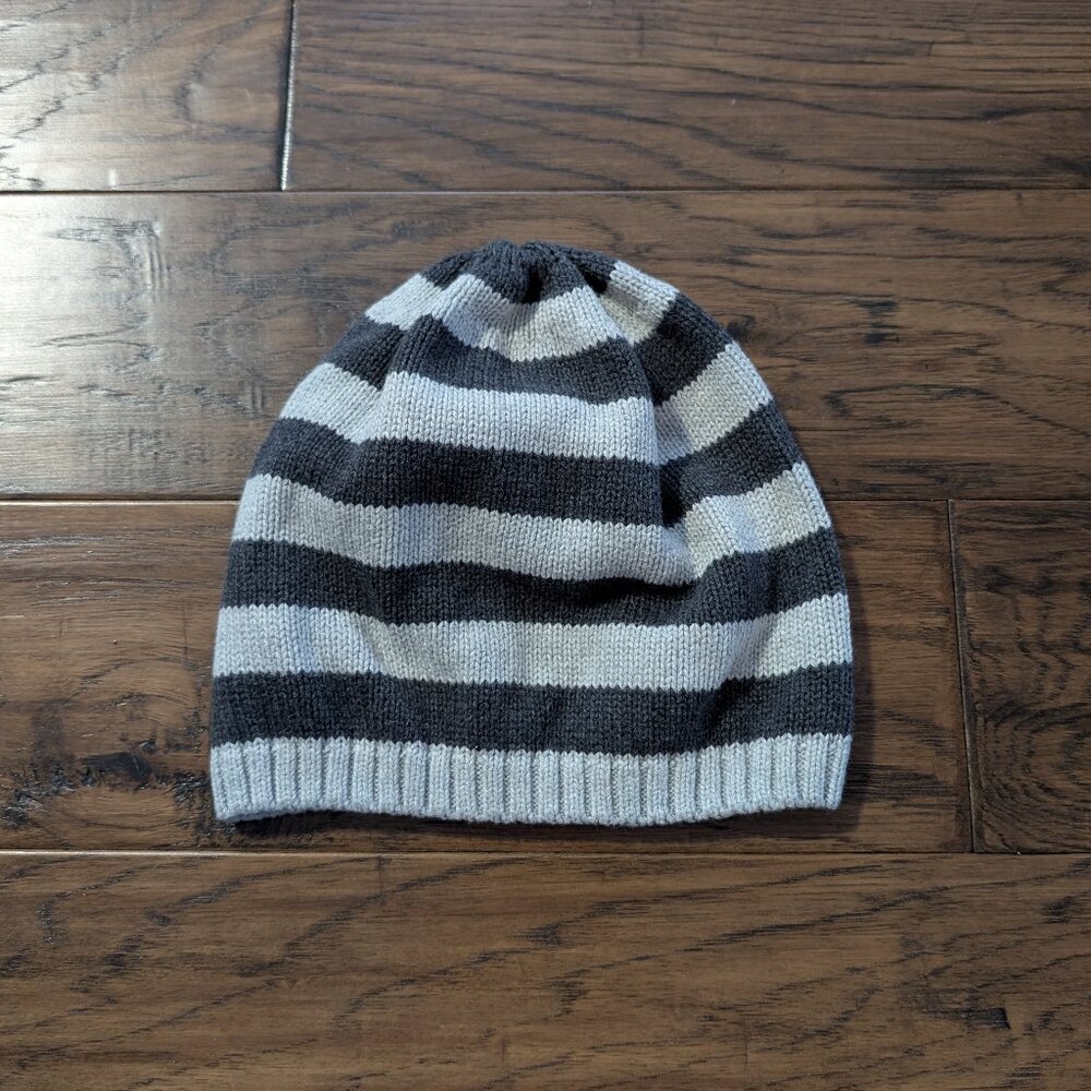 Kids Joe Fresh knit slouchy beanie beret hat grey striped size 4-5 years